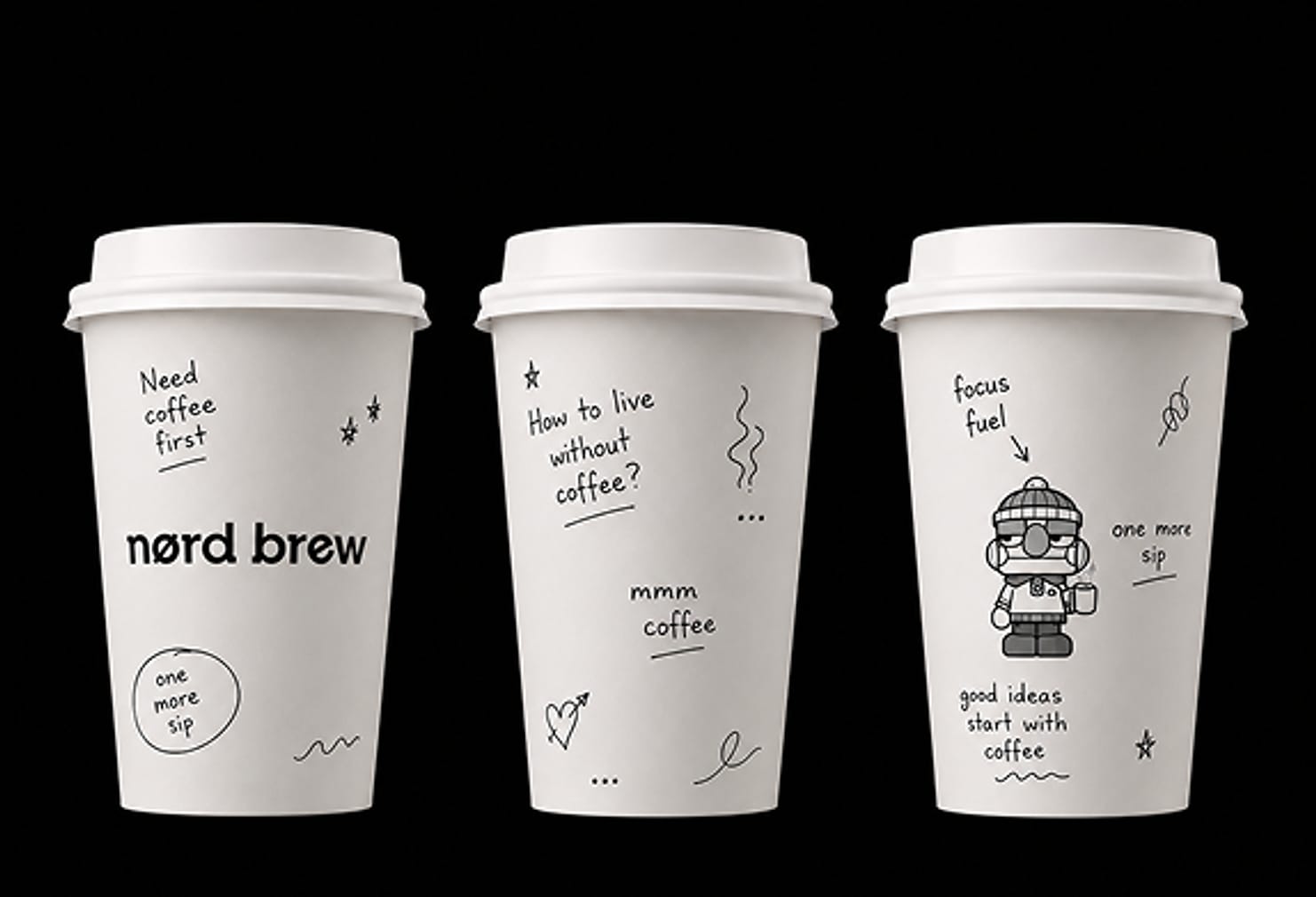 nørd brew branded cups and packaging